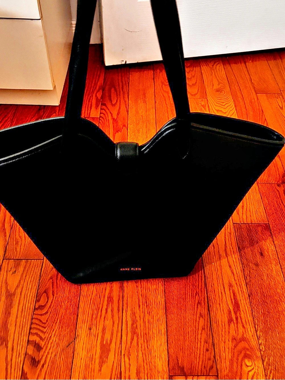 Anne Klein Black Saffiano Tote with Buckle Accent